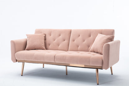 Giga Pink Velvet Loveseat Sofa With Rose Gold Metal Feet