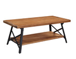 U_STYLE 43'' Metal Legs Rustic Coffee Table, Solid Wood Tabletop