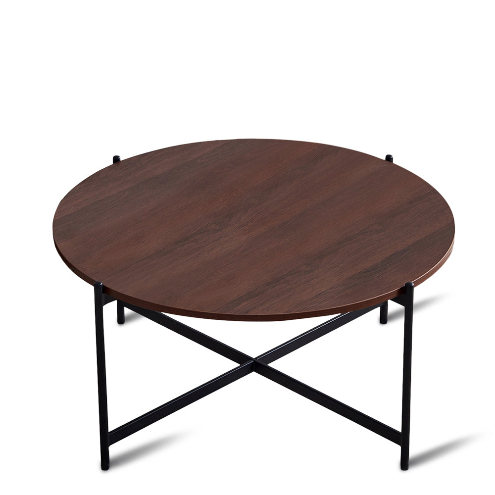 Modern Round coffee table,Black metal frame with walnut top-36"