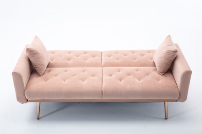 Giga Pink Velvet Loveseat Sofa With Rose Gold Metal Feet