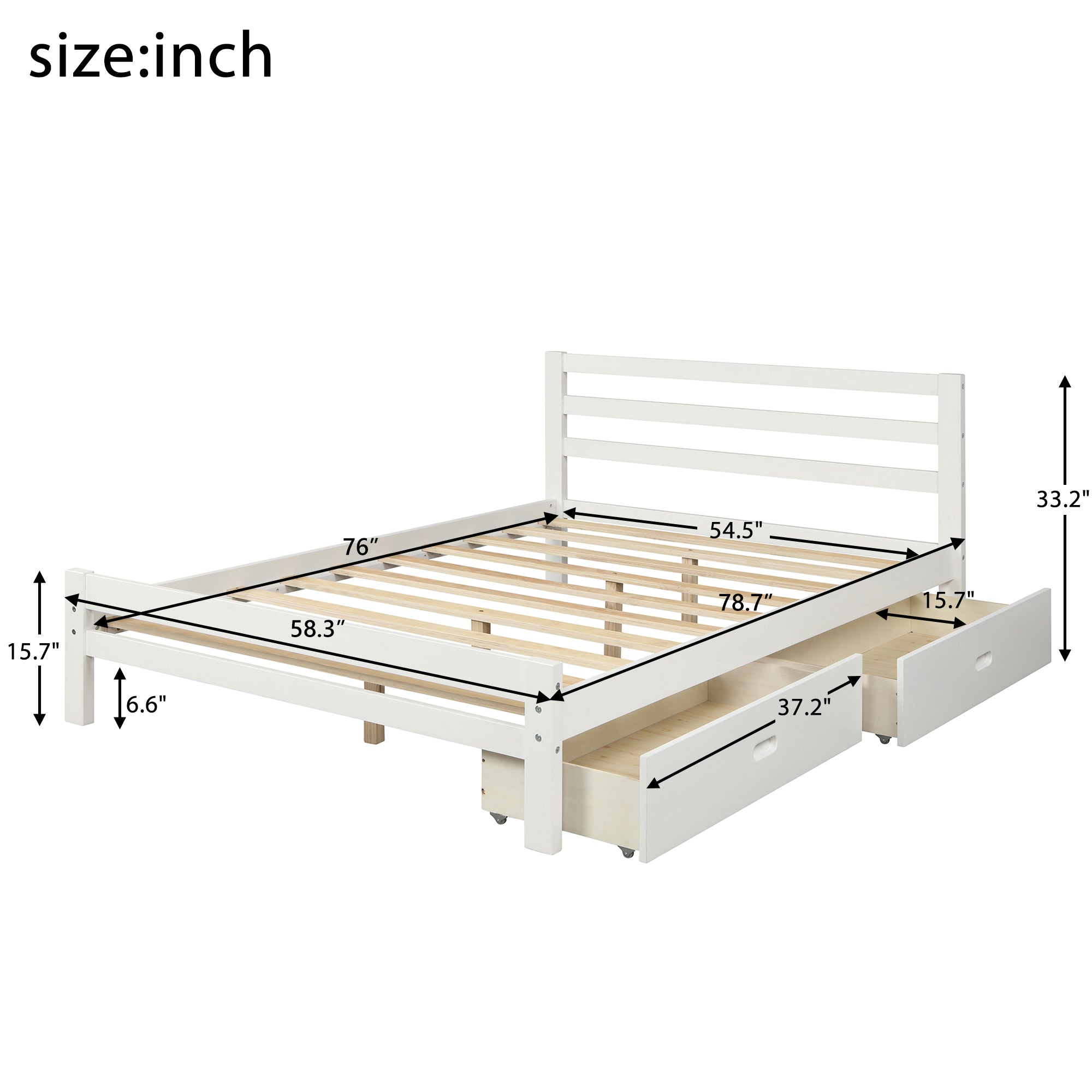 platform full bed with drawers, white