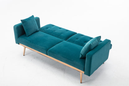 Teal  Velvet Loveseat Sofa With Rose Gold Metal Feet