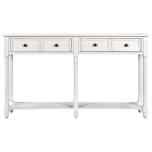 TREXM Console Table Sofa Table Easy Assembly with Two Storage Drawers and Bottom Shelf for Living Room, Entryway (Ivory White)