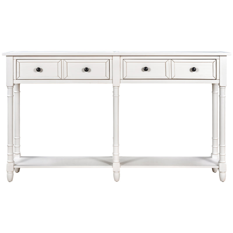 TREXM Console Table Sofa Table Easy Assembly with Two Storage Drawers and Bottom Shelf for Living Room, Entryway (Ivory White)