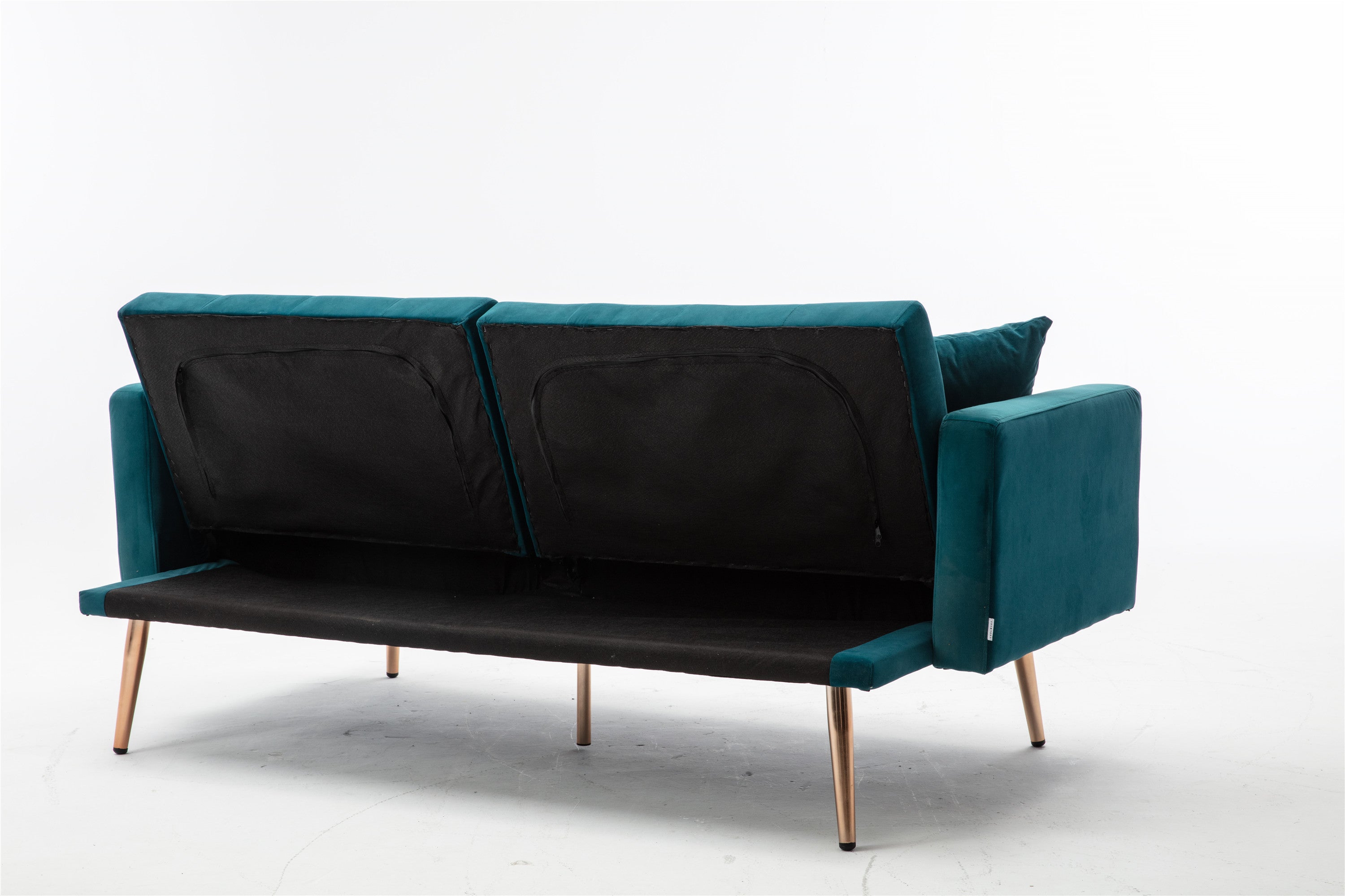 Teal  Velvet Loveseat Sofa With Rose Gold Metal Feet