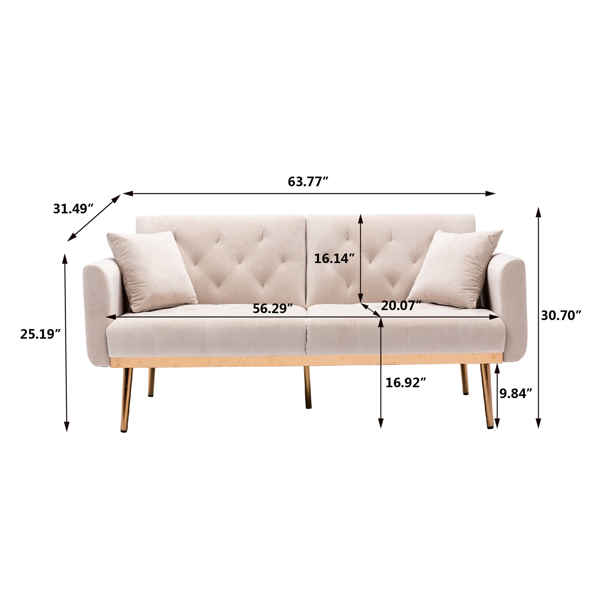 Giga Loveseat Sofa With Rose Gold Metal Feet