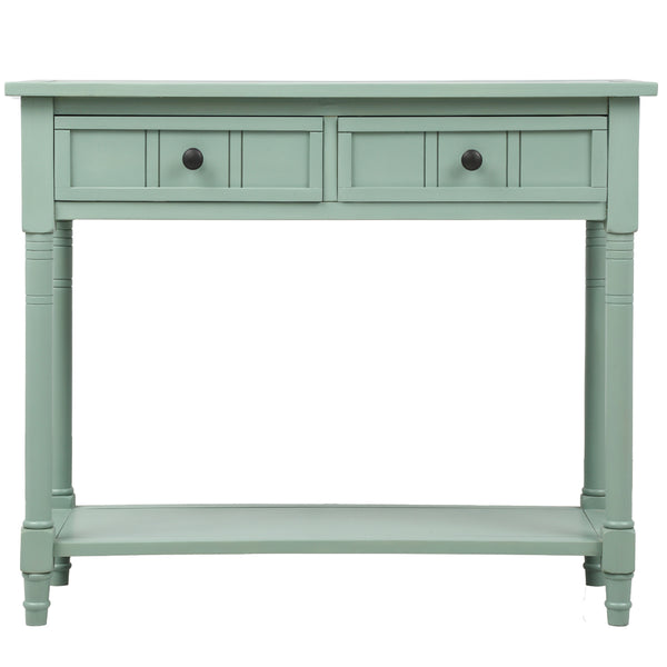 TREXM Daisy Series Console Table Traditional Design with Two Drawers and Bottom Shelf Acacia Mangium (Retro blue)