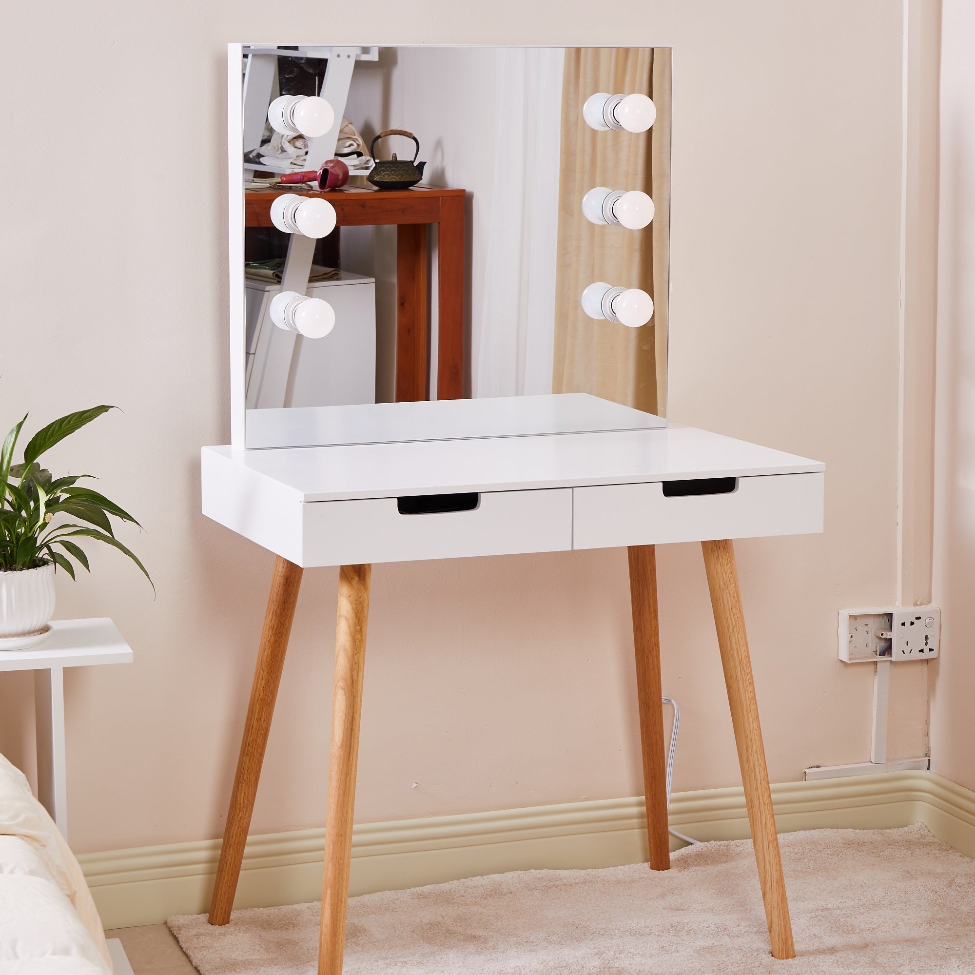 Vanity Table Makeup Dressing Desk with LED Light,White