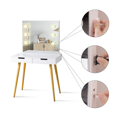 Vanity Table Makeup Dressing Desk with LED Light,White