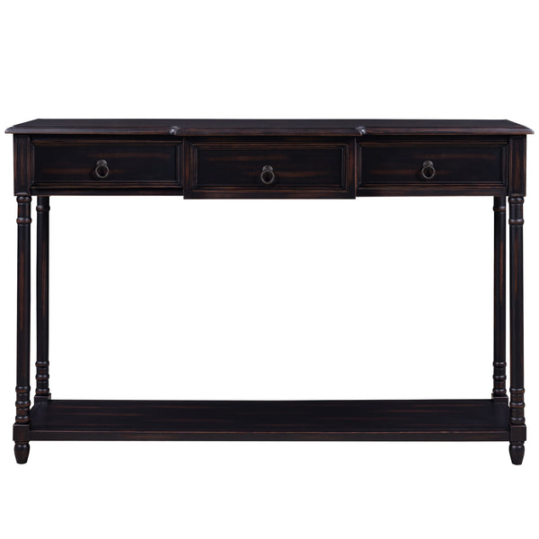 TREXM Console Table Sofa Table with Drawers for Entryway with Projecting Drawers and Long Shelf (Espresso)