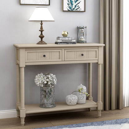 TREXM Daisy Series Console Table Traditional Design with Two Drawers and Bottom Shelf (Retro Grey)
