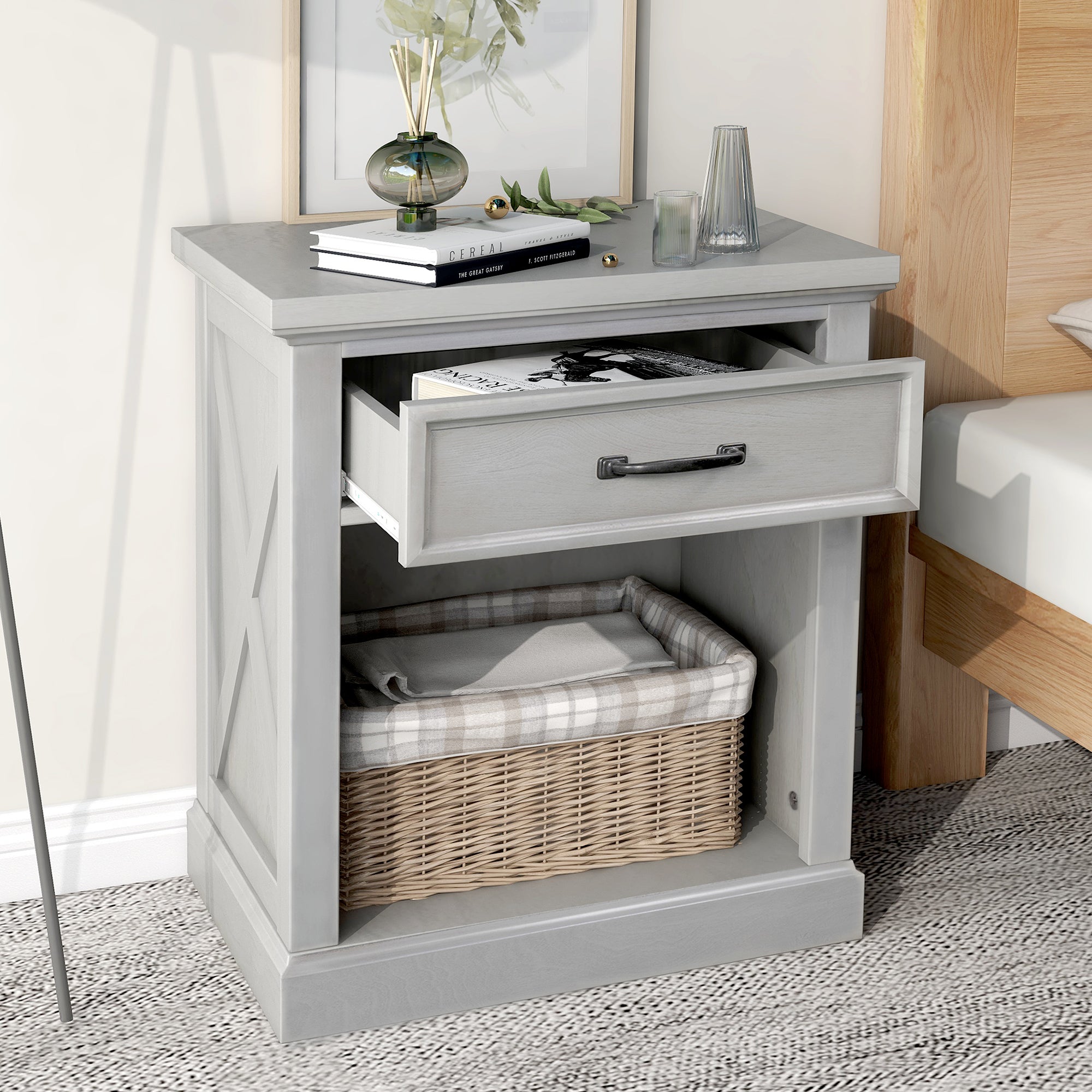 Old Paint Style Modern Wooden Nightstand Gray