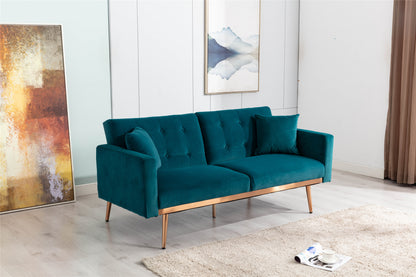 Teal  Velvet Loveseat Sofa With Rose Gold Metal Feet