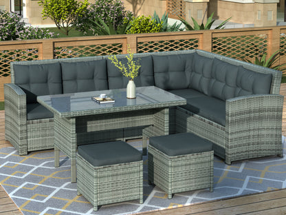 Patio Furniture Outdoor Sectional Sofa Set, Gray (6Pcs)