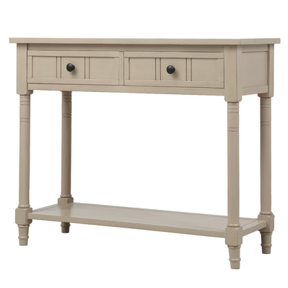 TREXM Daisy Series Console Table Traditional Design with Two Drawers and Bottom Shelf (Retro Grey)