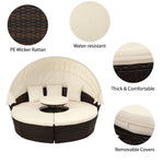 Patio Furniture Round Outdoor Sectional Sofa Set, Beige