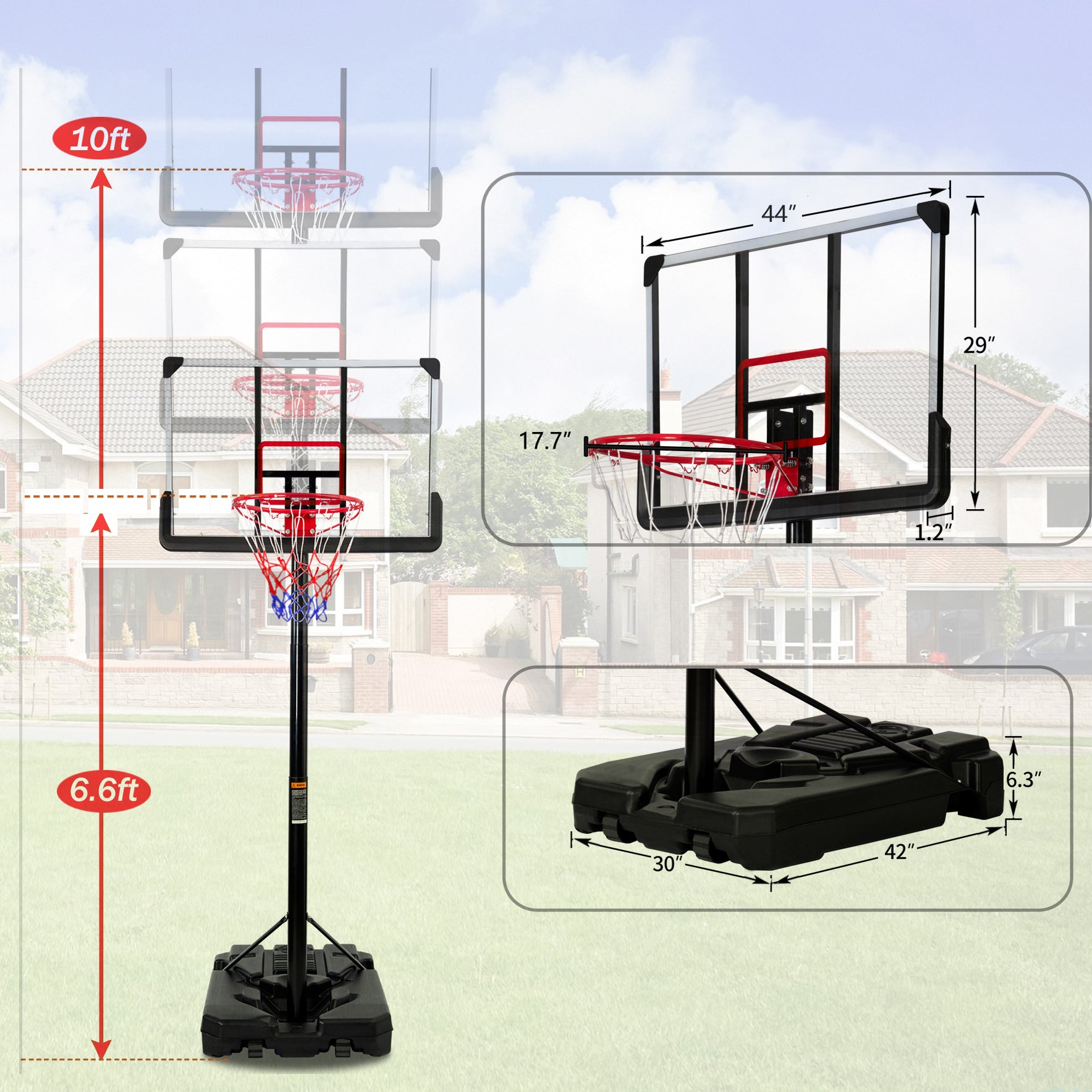 Portable Basketball Hoop Basketball with LED Lights, Black