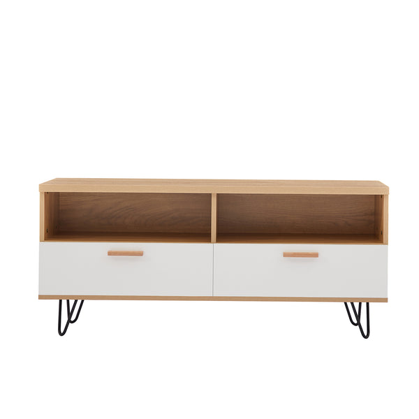 WOOD+WHITE morden TV Stand,high quality table top and wood grain color TV Cabinet,can be assembled in Lounge Room, Living Room or Bedroom,color:WHITE+WOOD