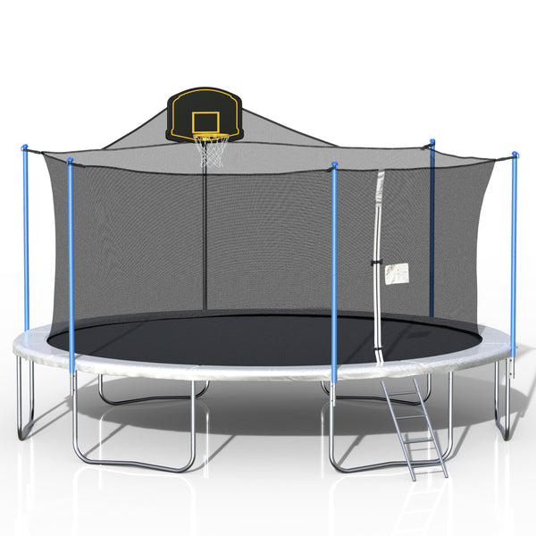 Pro Outdoor Trampoline with Basketball Hoop 16FT, Gray