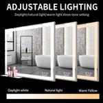 LED Bathroom Vanity Mirror Wall Mounted Adjustable White/Warm/Natural Lights Anti-Fog Touch Switch with Memory Modern Smart Large Bathroom Mirrors