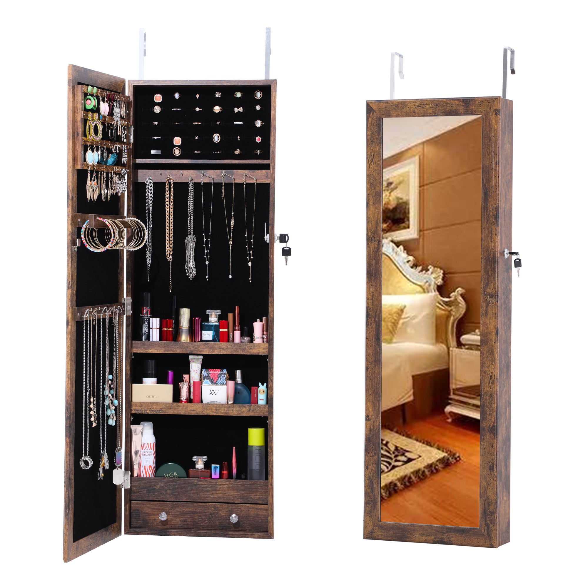 Fashion Simple Jewelry Storage Mirror Cabinet