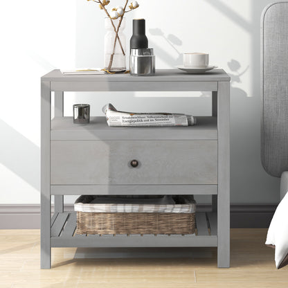 Modern Wooden Nightstand with Drawers Gray