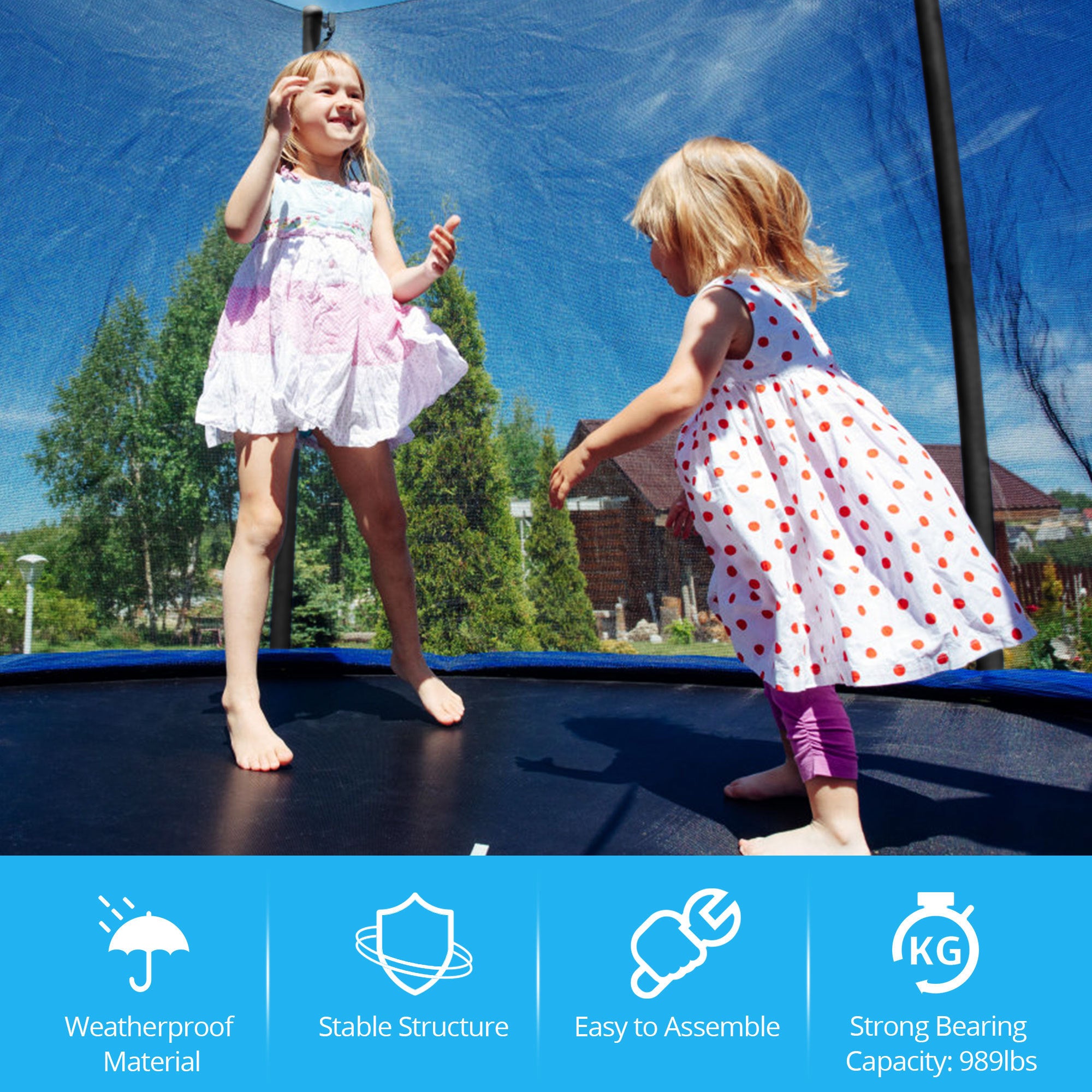 Outdoor Trampoline with L-zipper 10FT, Blue