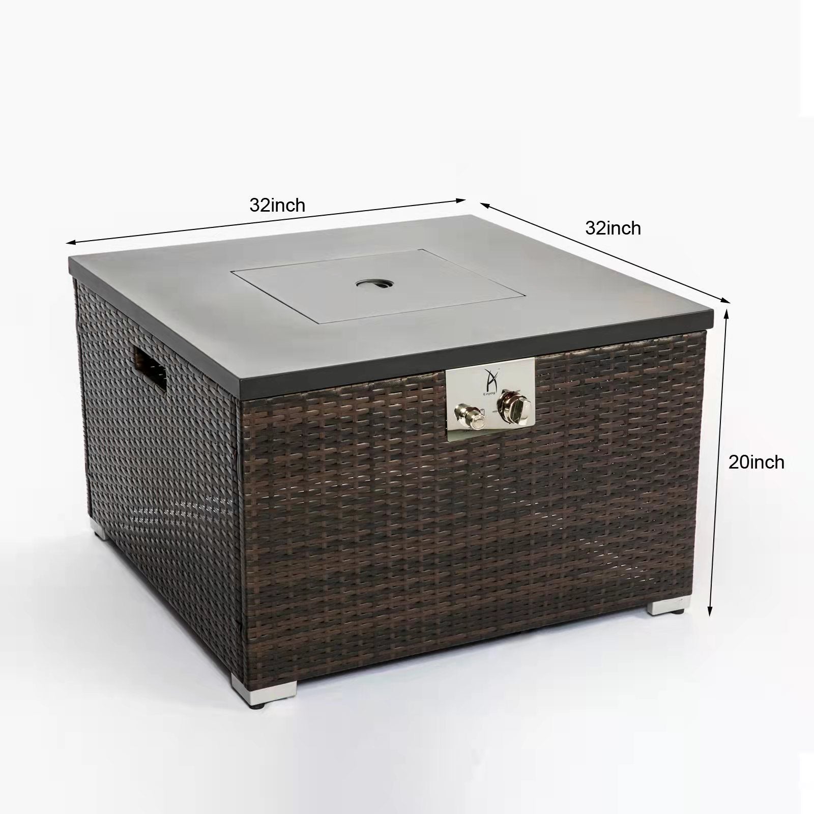 Outdoor Gas Fire Pit  Square, Dark Brown