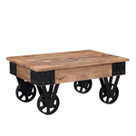 U_STYLE Distressed Coffee Table Recycle elm with Wheels, natural wood