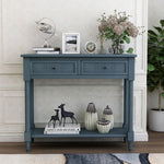 TREXM Daisy Series Console Table Traditional Design with Two Drawers and Bottom Shelf (Navy)