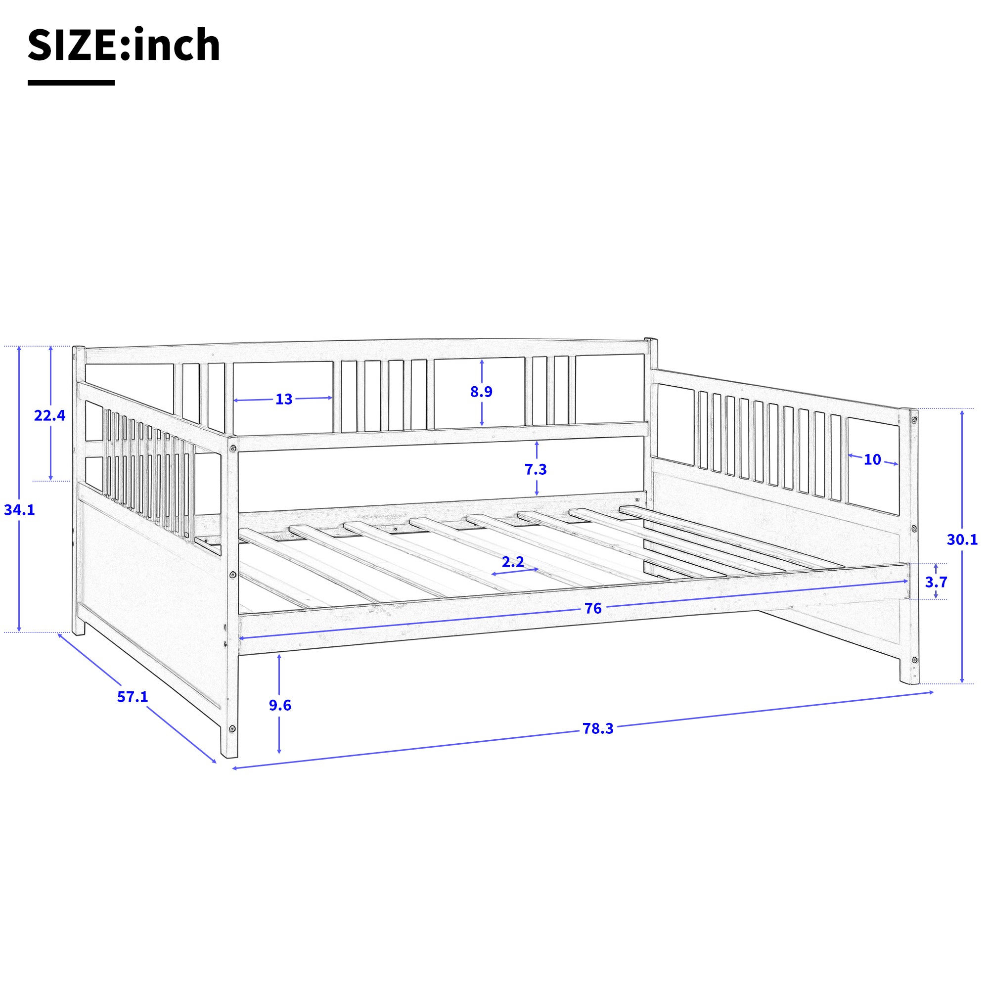 Wood Daybed with Support Legs-White