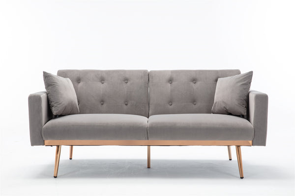 Gray Velvet Loveseat Sofa With Rose Gold Metal Feet