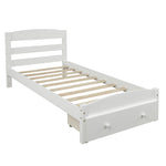 Platform Twin Bed Frame with Storage Drawer White