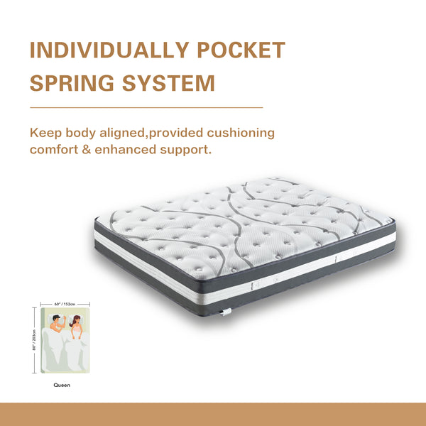 12" Hybrid Pocket Spring Mattress-QUEEN