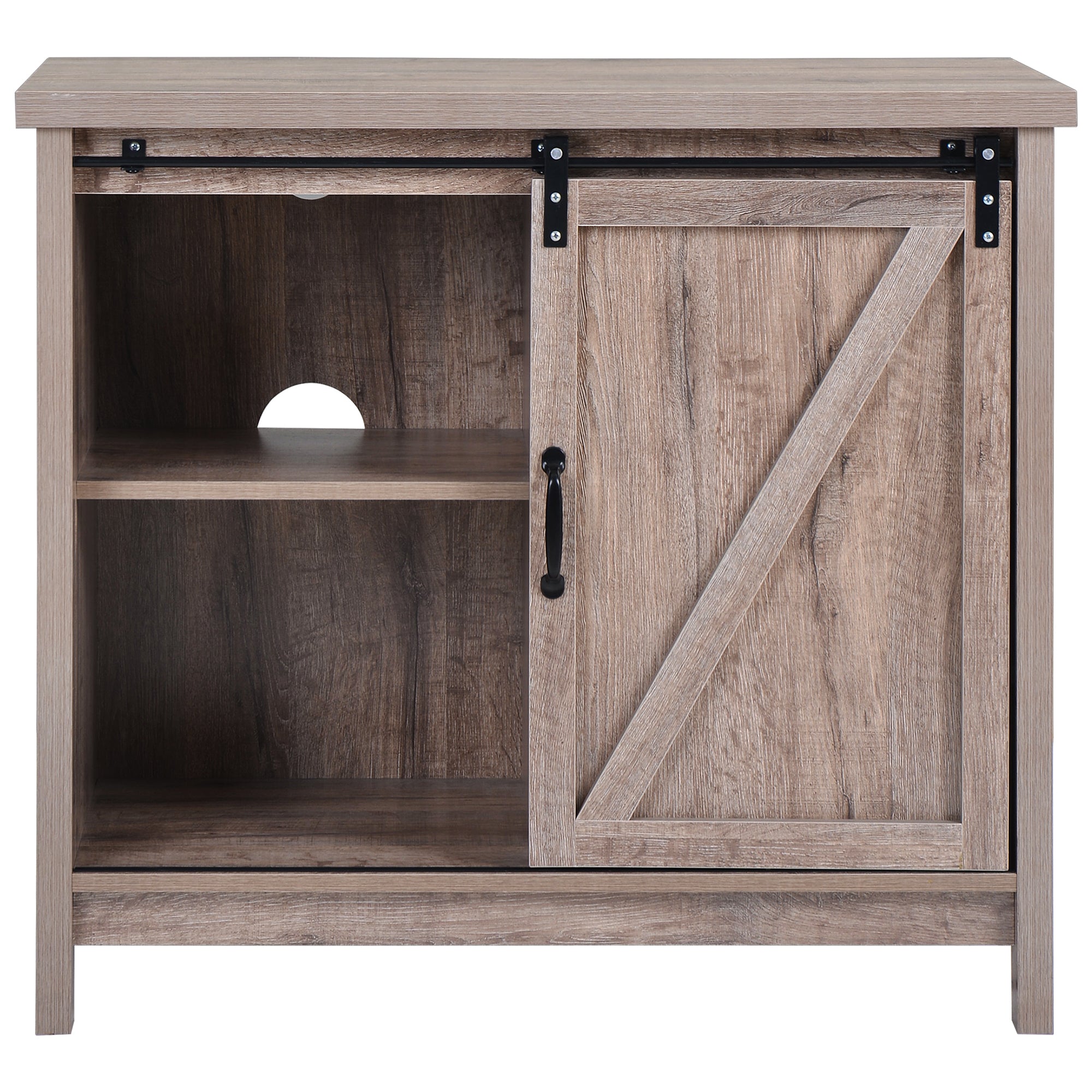 Locker&TV Stand，Barn door modern &farmhousewood entertainment center，  Console for Media,removable door panel & living room with for tvs up to 32'',oak