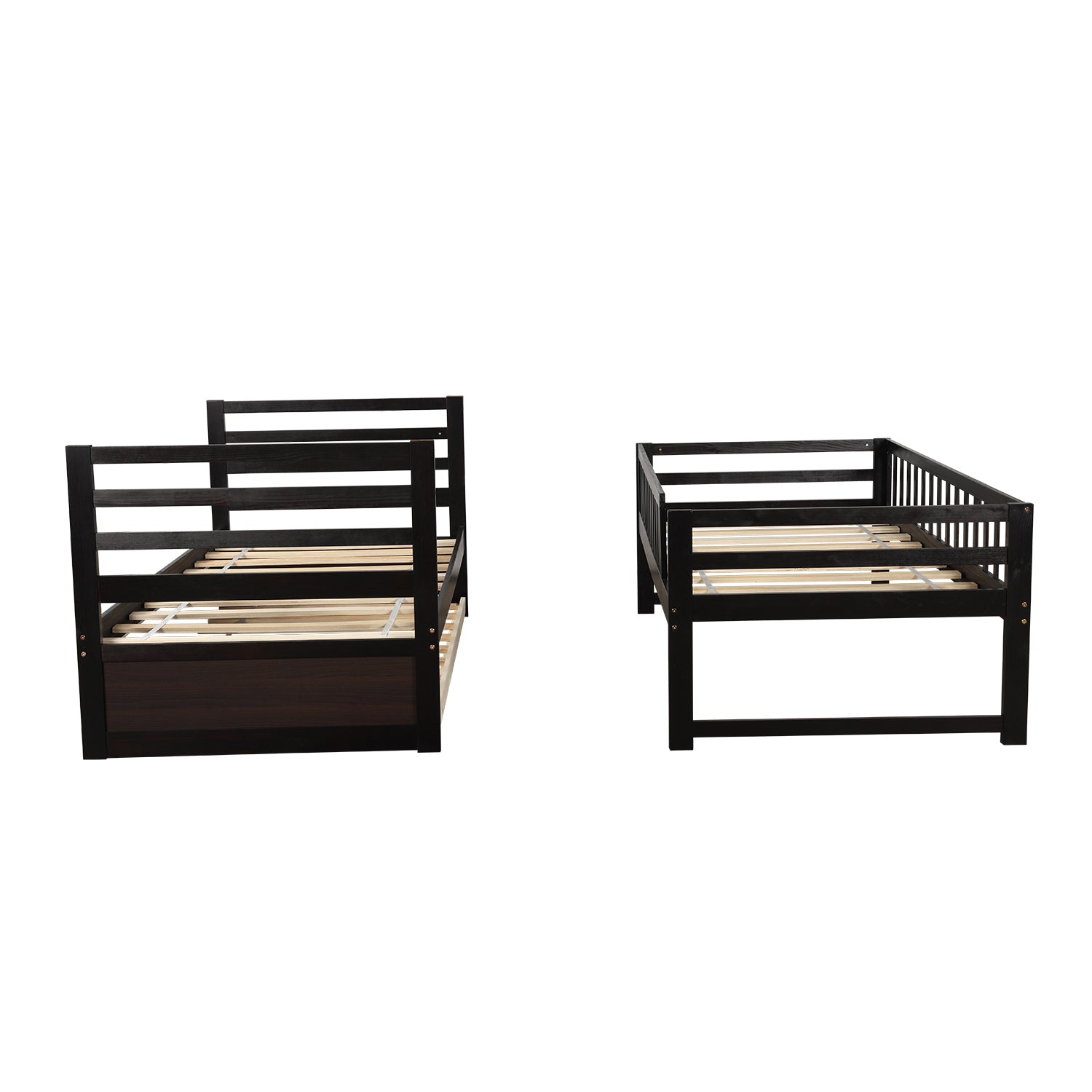 Kids' Twin Beds with Safety Rail and Movable Trundle
