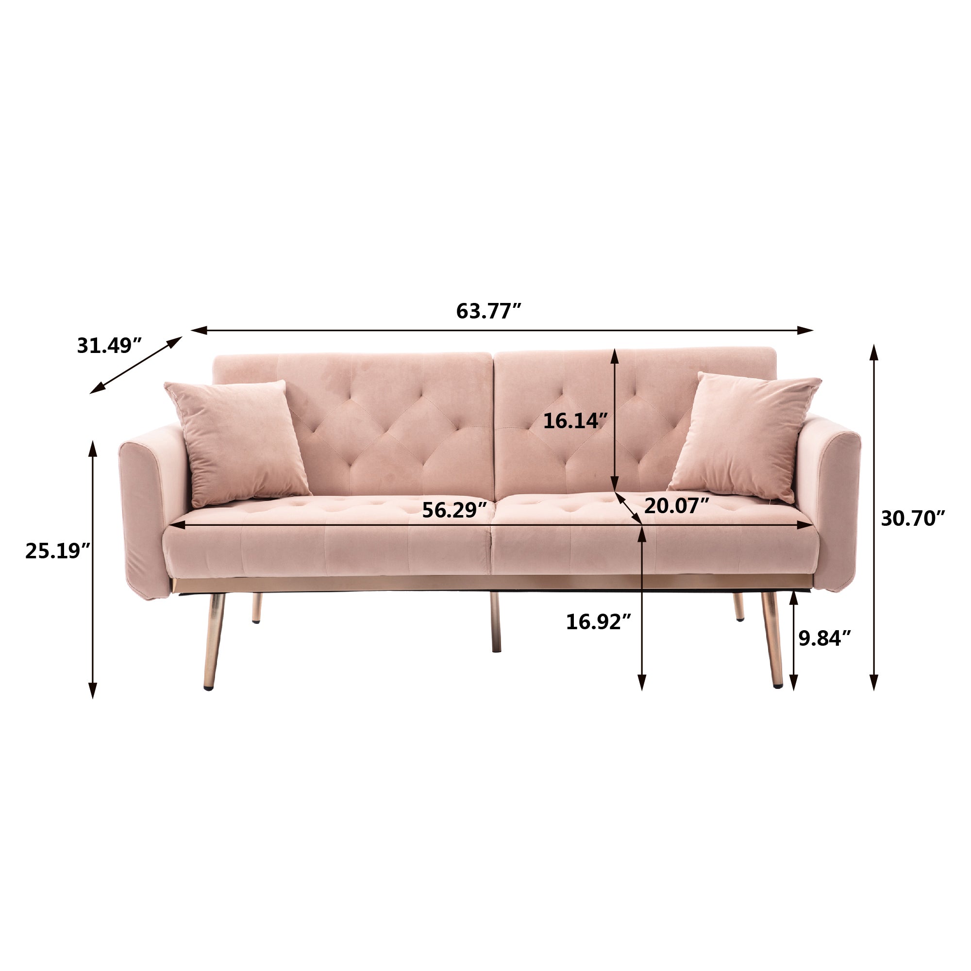 Giga Pink Velvet Loveseat Sofa With Rose Gold Metal Feet